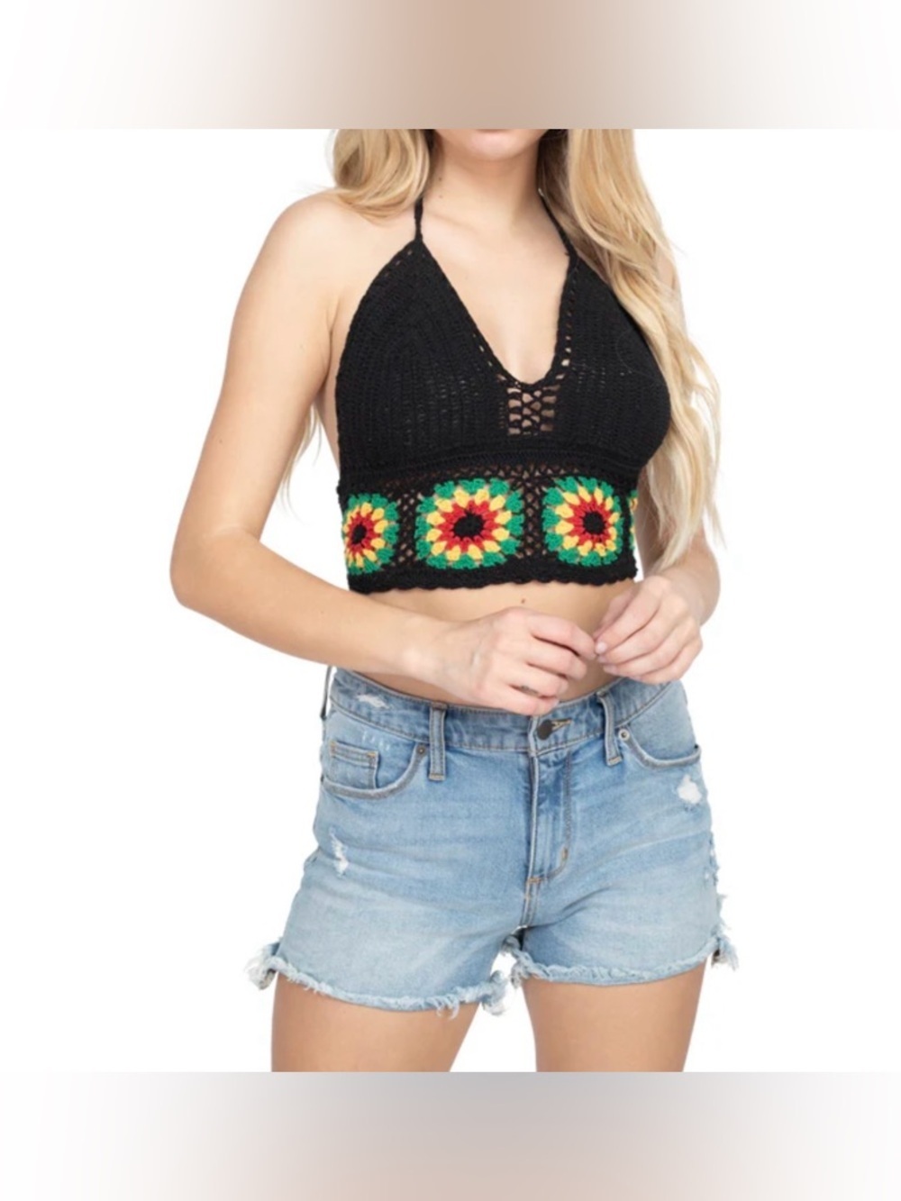 Lakhays Rasta Flower Crochet Top One Size